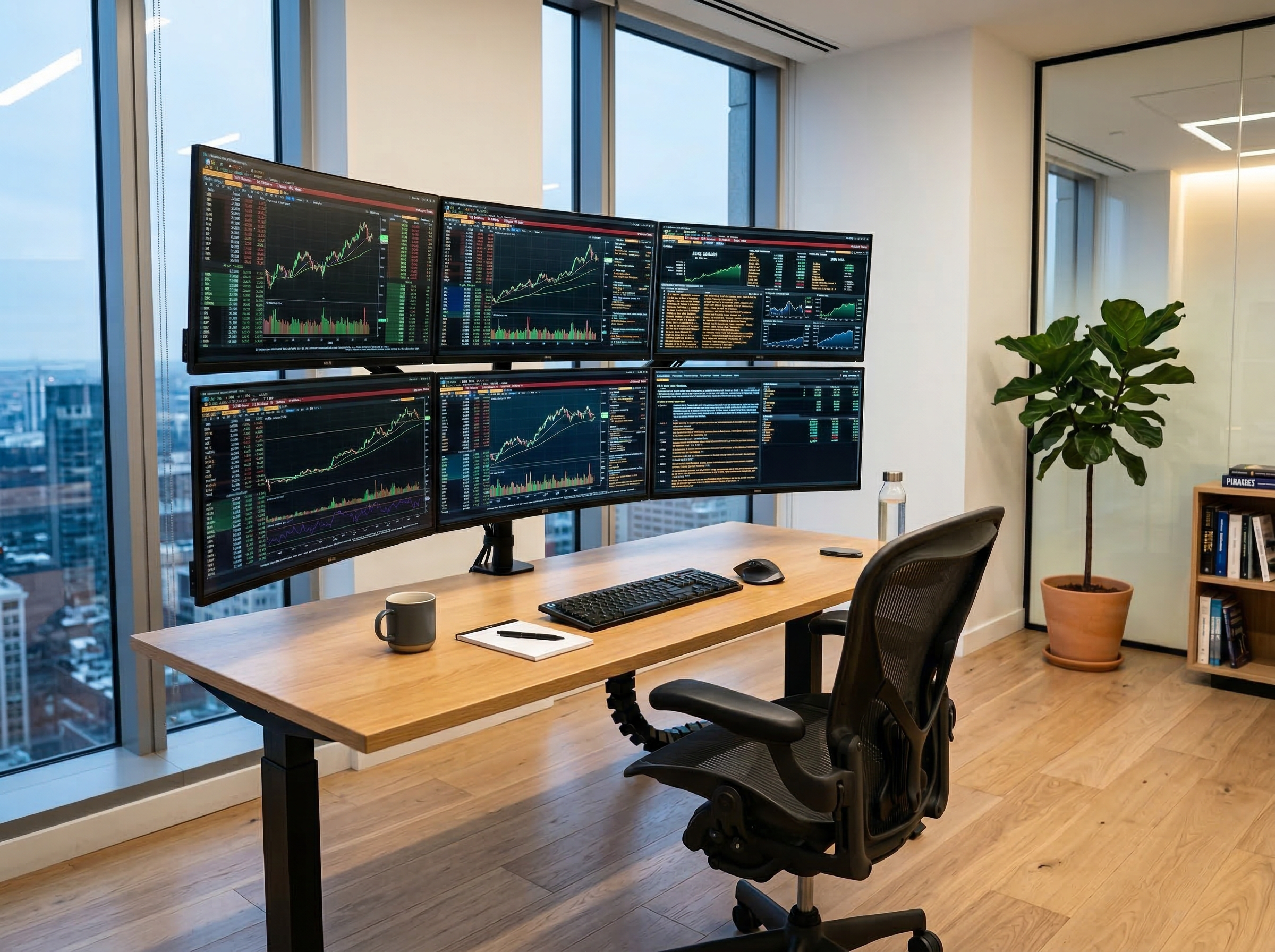 Professional multi-monitor trading desk
